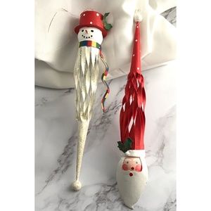 Snowman and Santa Slim Spiral Set of 2 Ornaments